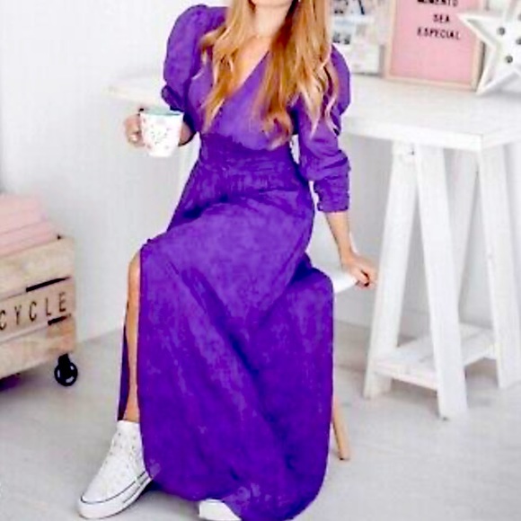 ZARA JACQUARD PUFF SLEEVE MIDI DRESS - Picture 5 of 14